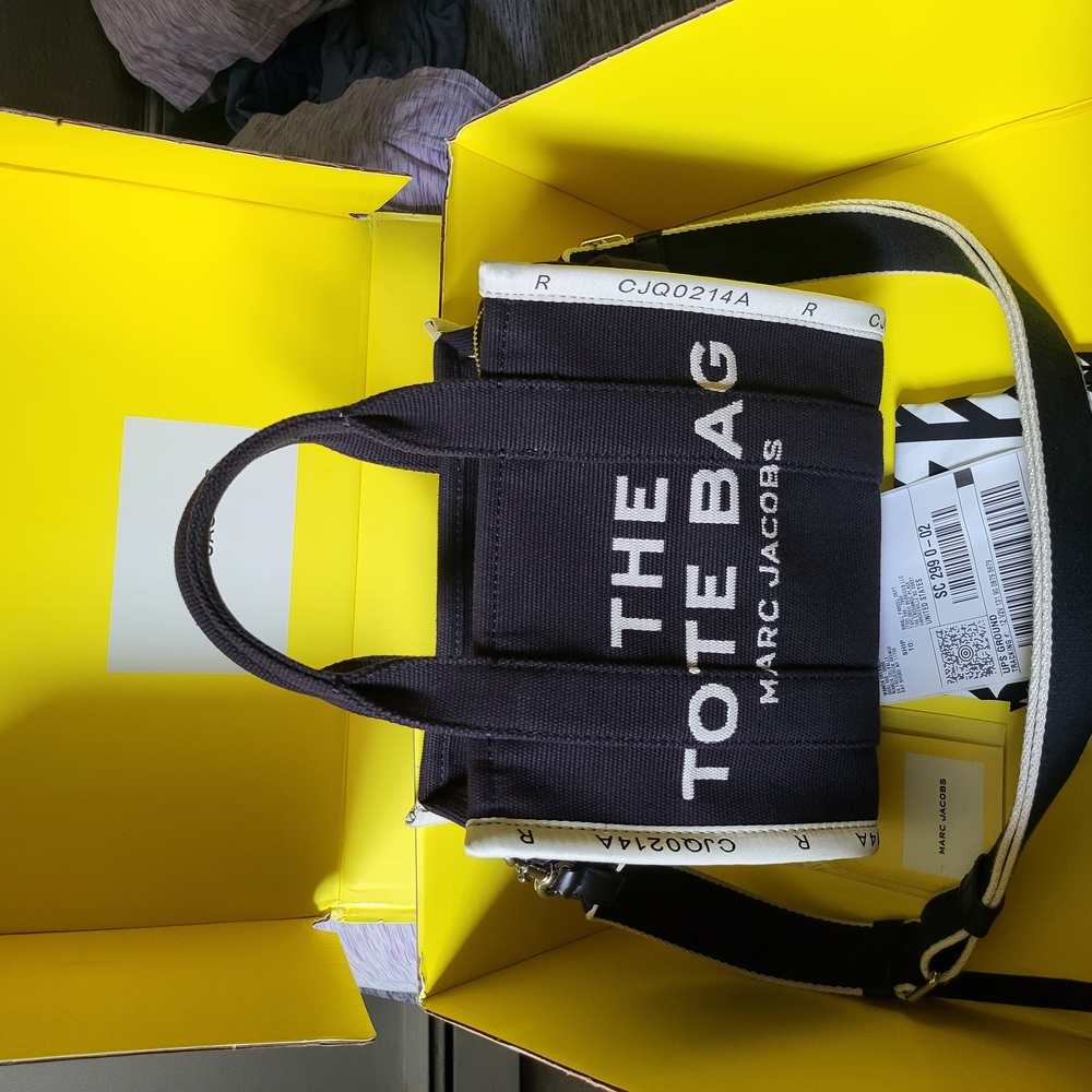 Marc Jacobs Black Canvas Tote Bag with Bold Text